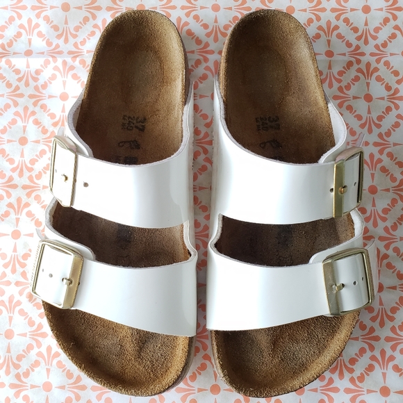 birkenstock arizona white patent leather